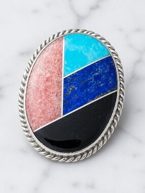 Size 7.5 Multi-Stone Inlay Oval Statement Ring  signed Jay king